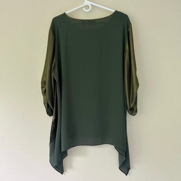 Chico’s asymmetric metallic olive green tunic holiday party Whimsigoth fairy XL - Picture 11 of 13